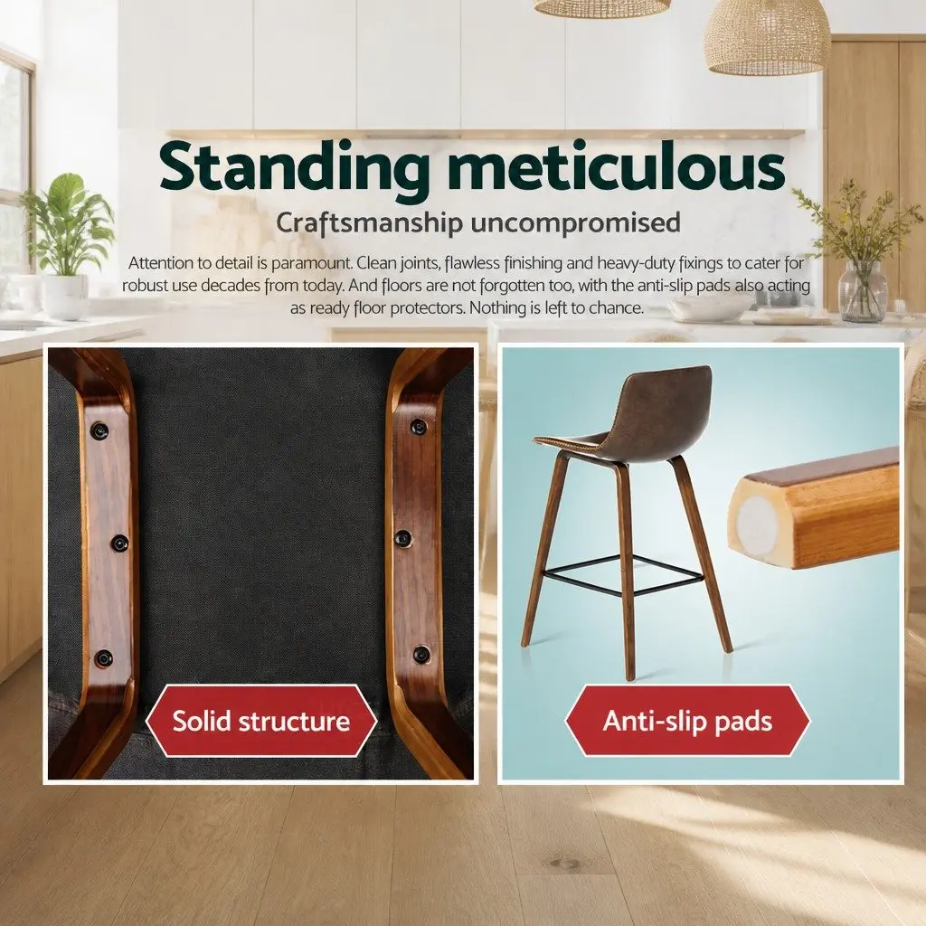Bar Stools Wooden Backrest Metal Footrest Brown Walnut 2 Piece