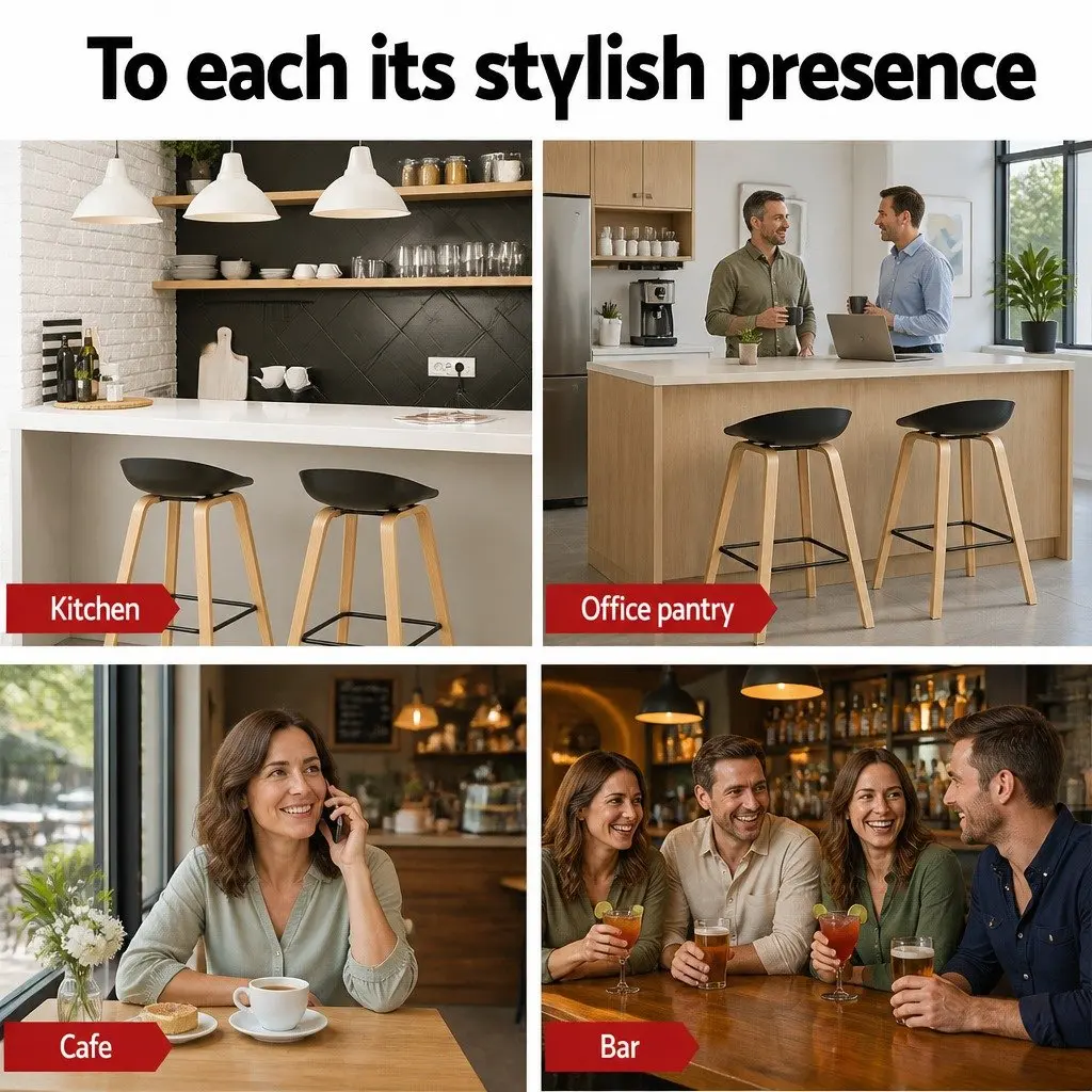 Bar Stools Set of 2 Black Wooden Legs PP Plastic Seat Metal Footrest 67cm