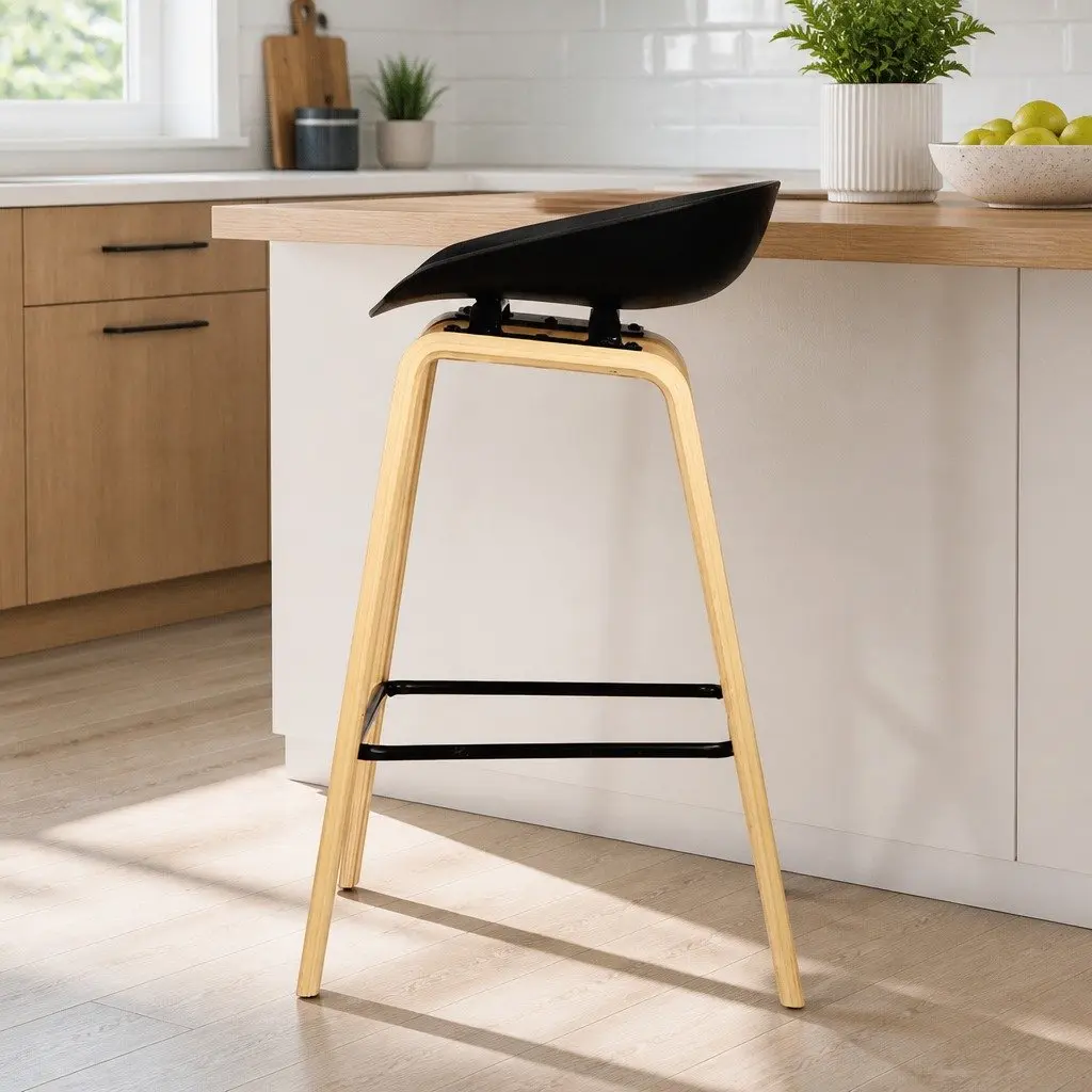 Bar Stools Set of 4 Kitchen Counter Dining Chairs Black Wooden Bentwood Design