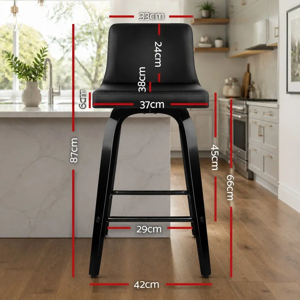 Bar Stools Swivel Black Padded Mid-Height 2 Piece