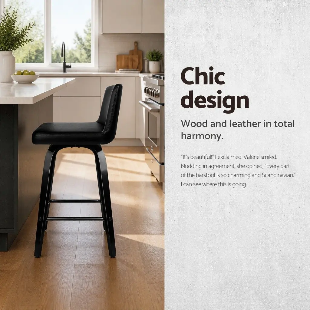 Bar Stools Swivel Black Padded Mid-Height 2 Piece