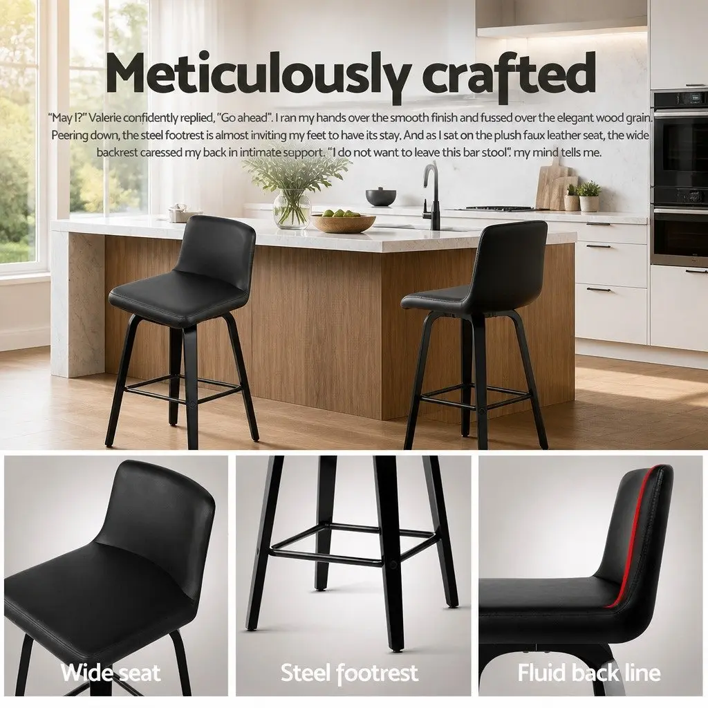 Bar Stools Swivel Black Padded Mid-Height 2 Piece