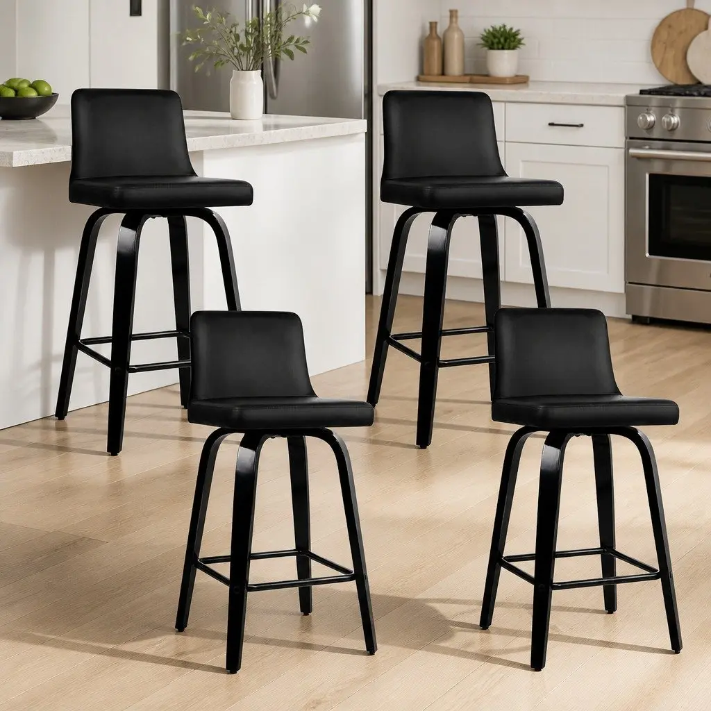 Bar Stools Swivel Seat with Backrest Black 87cm Set of 4