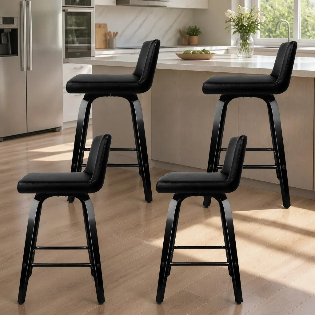 Bar Stools Swivel Seat with Backrest Black 87cm Set of 4