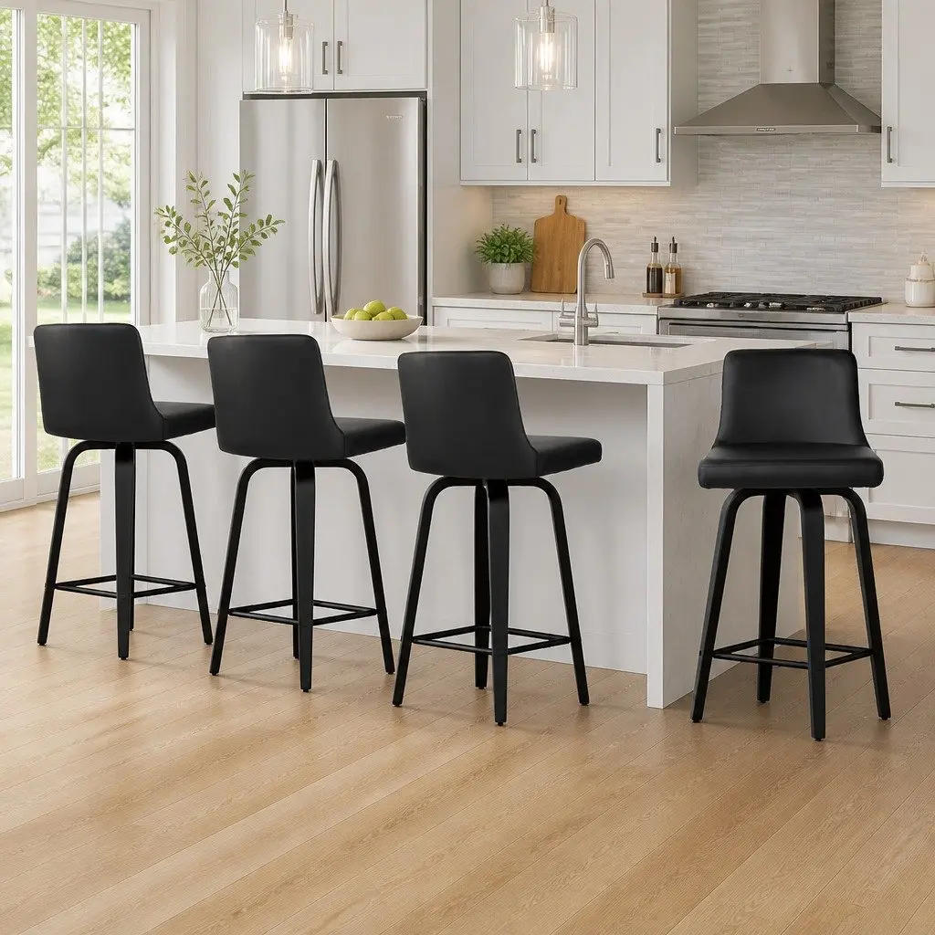 Bar Stools Swivel Seat with Backrest Black 87cm Set of 4
