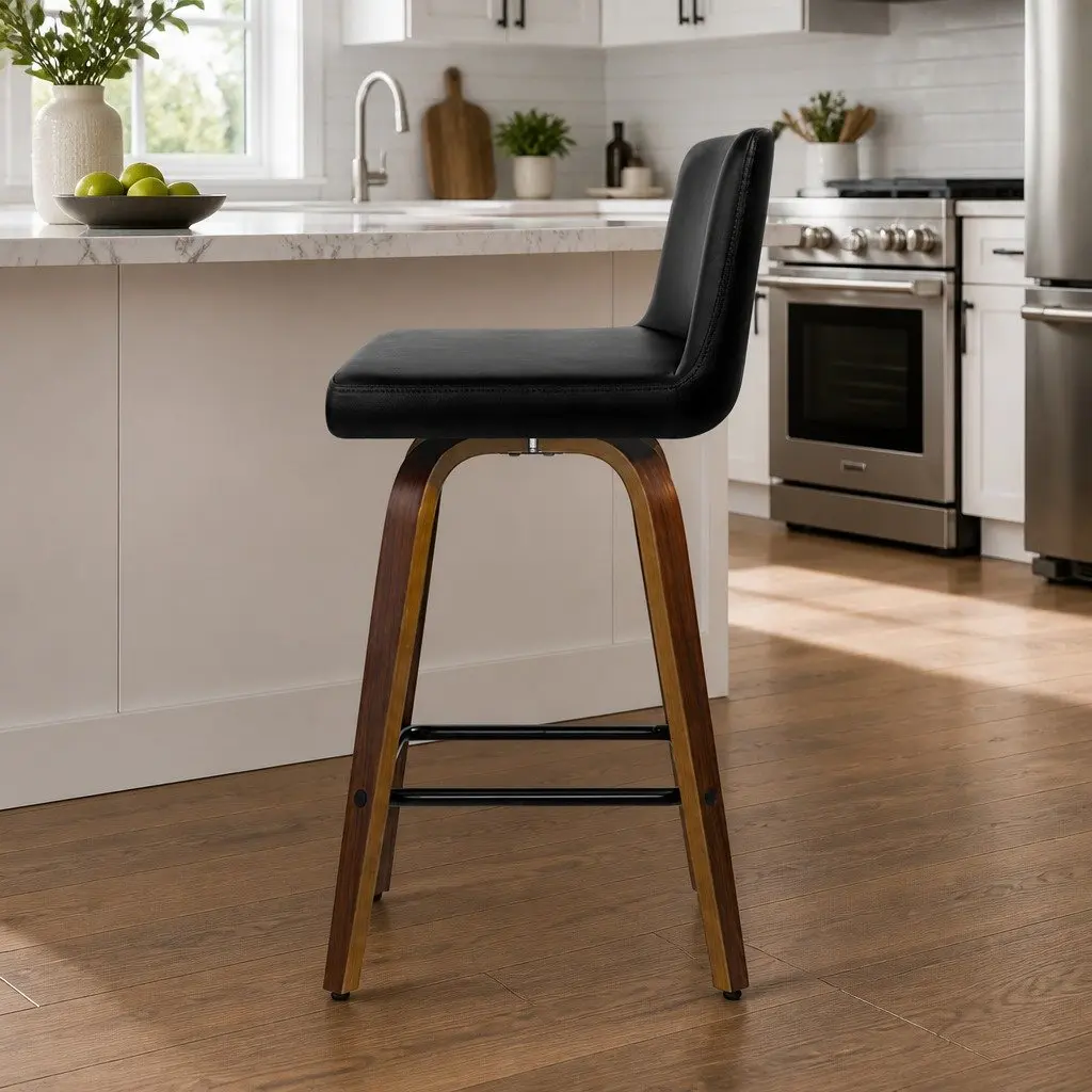 Bar Stools Set of 4 Swivel Padded Wooden Backrest Kitchen Counter Seating
