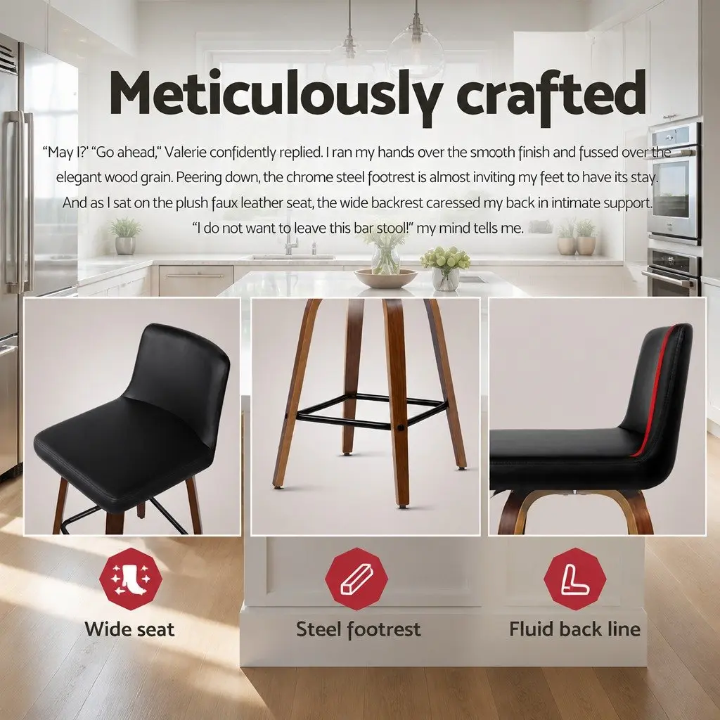Bar Stools Set of 4 Swivel Padded Wooden Backrest Kitchen Counter Seating