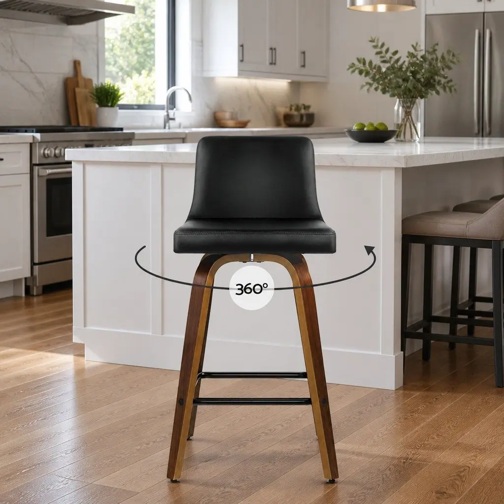 Bar Stools Set of 4 Swivel Padded Wooden Backrest Kitchen Counter Seating
