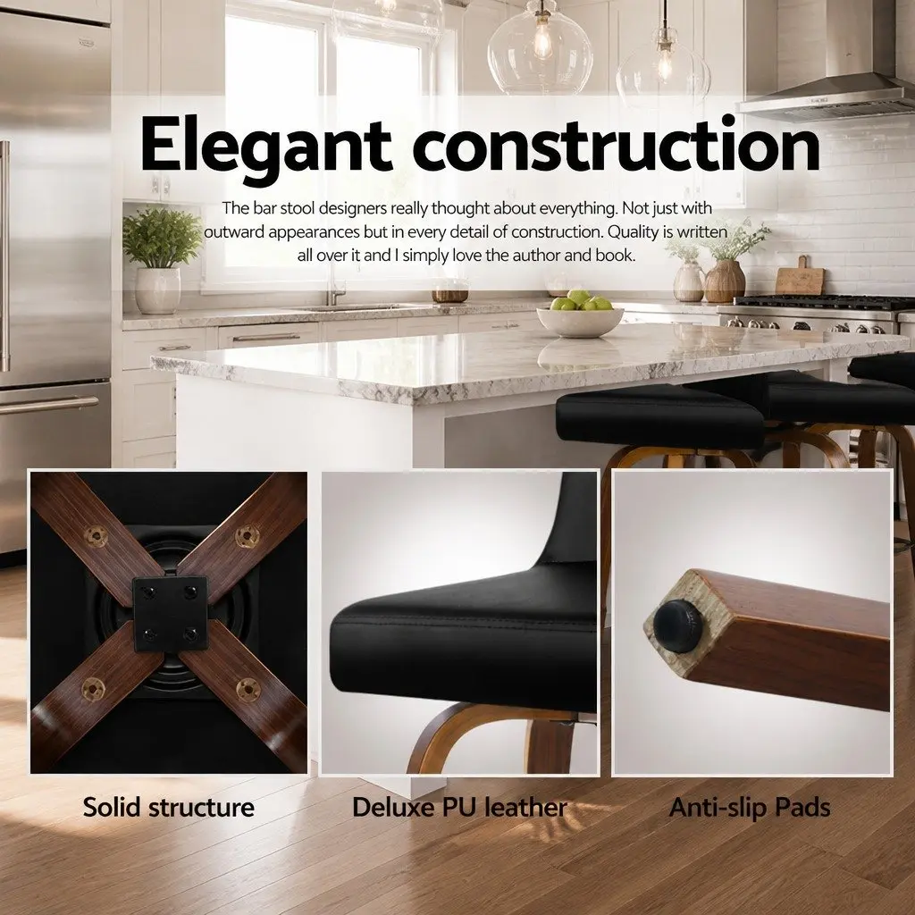 Bar Stools Set of 4 Swivel Padded Wooden Backrest Kitchen Counter Seating