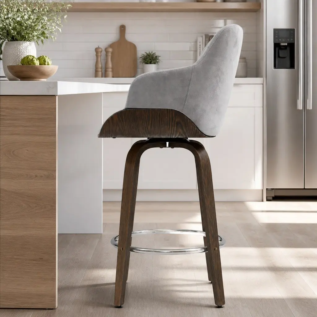 Grey Velvet Bar Stool