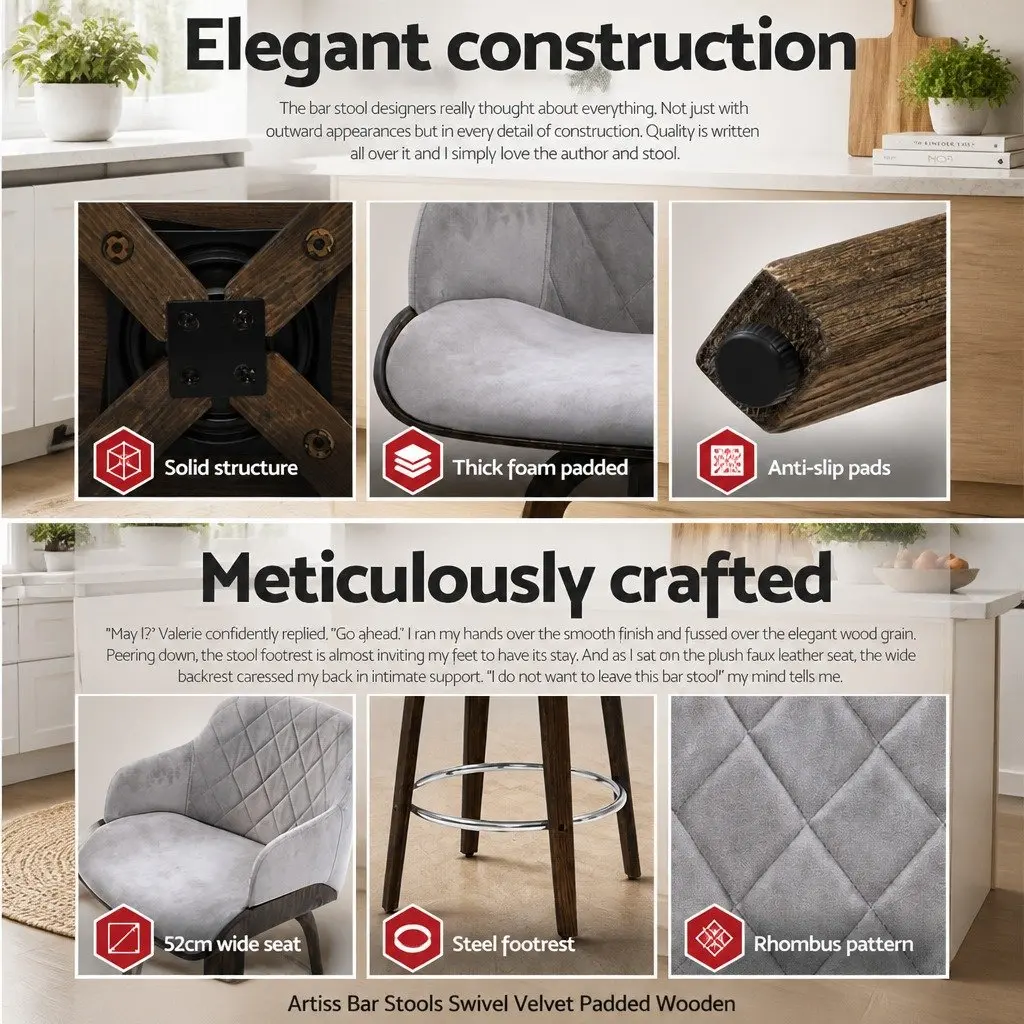Grey Velvet Bar Stool