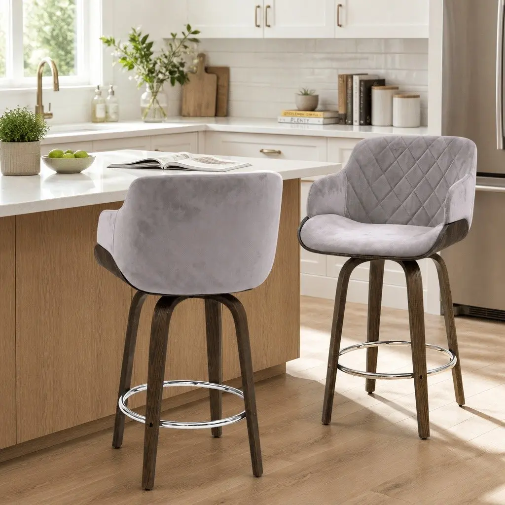 Grey Velvet Bar Stool