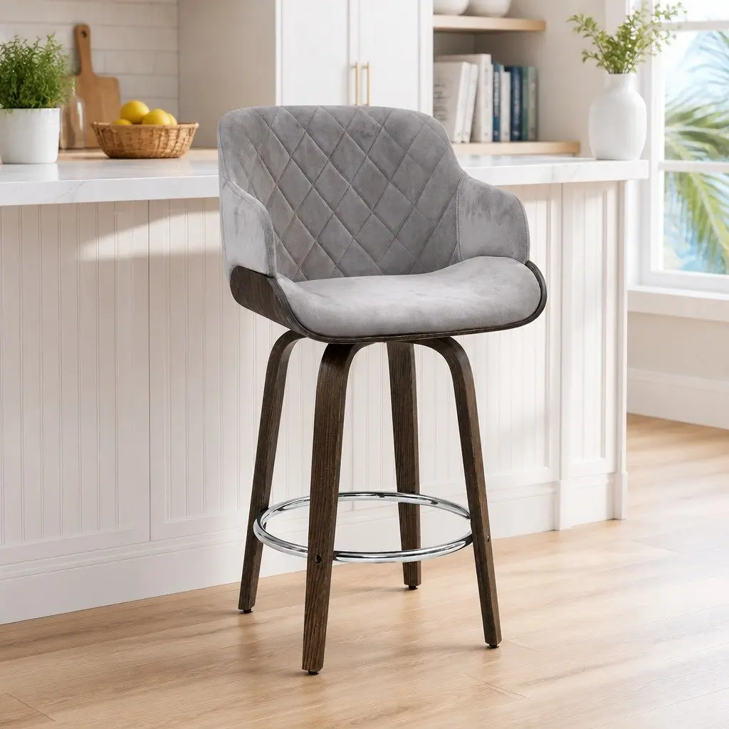 Grey Velvet Bar Stool