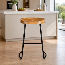 Friendly Industrial Bar Stools with Wooden Seat Set of 2