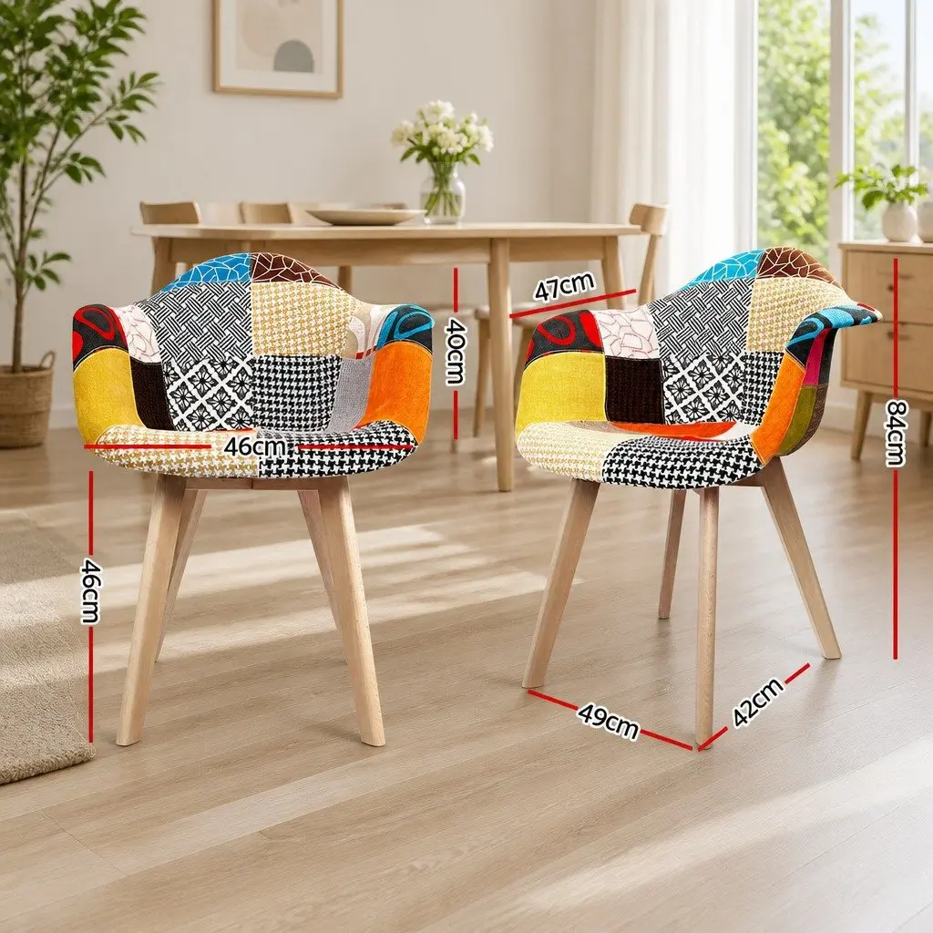 Dining Chairs Replica Mid-Century Fabric Set of 2 Multi-Colour