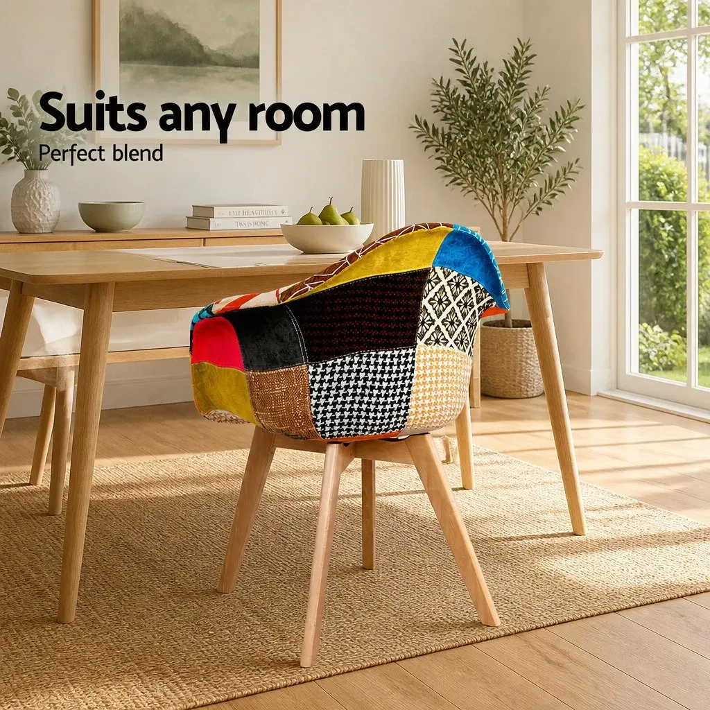 Dining Chairs Replica Mid-Century Fabric Set of 2 Multi-Colour