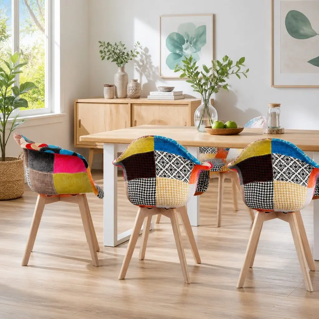 Dining Chairs Replica Mid-Century Fabric Set of 2 Multi-Colour