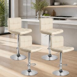 Bar Stools Set of 4 Gas Lift Swivel Upholstered Seat Adjustable Height Backrest