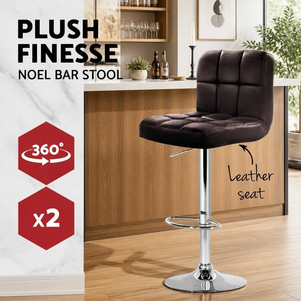 Bar Stools Leather Gas Lift Swivel Kitchen Counter Height Adjustable Seat Pair