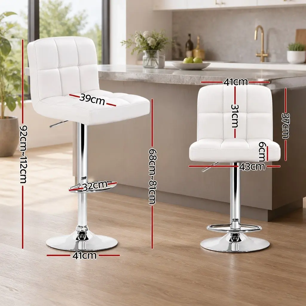 Bar Stools Adjustable Height Swivel Seat White Set of 2 Leather