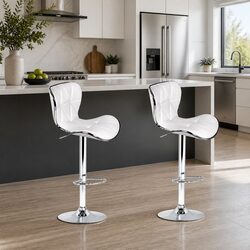 White Padded Adjustable Bar Stools – Set of 2 with Swivel Base
