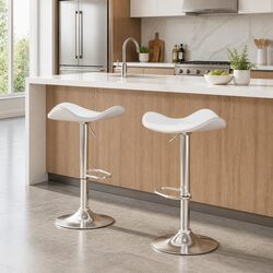 Bar Stools Leather Gas Lift Chair White 2 Pack Adjustable Height Swivel Seat