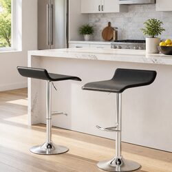Bar Stools Adjustable Gas Lift Chairs Set of 2 Black Swivel Kitchen Seating