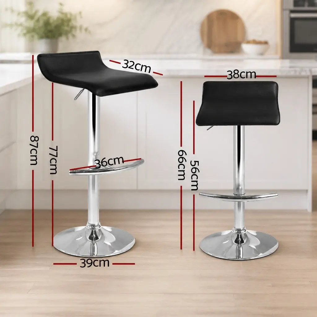Bar Stools Adjustable Gas Lift Chairs Set of 2 Black Swivel Kitchen Seating