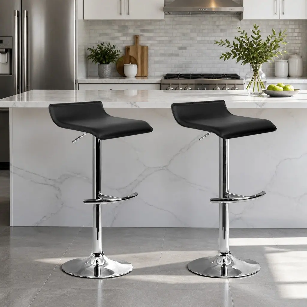 Bar Stools Adjustable Gas Lift Chairs Set of 2 Black Swivel Kitchen Seating