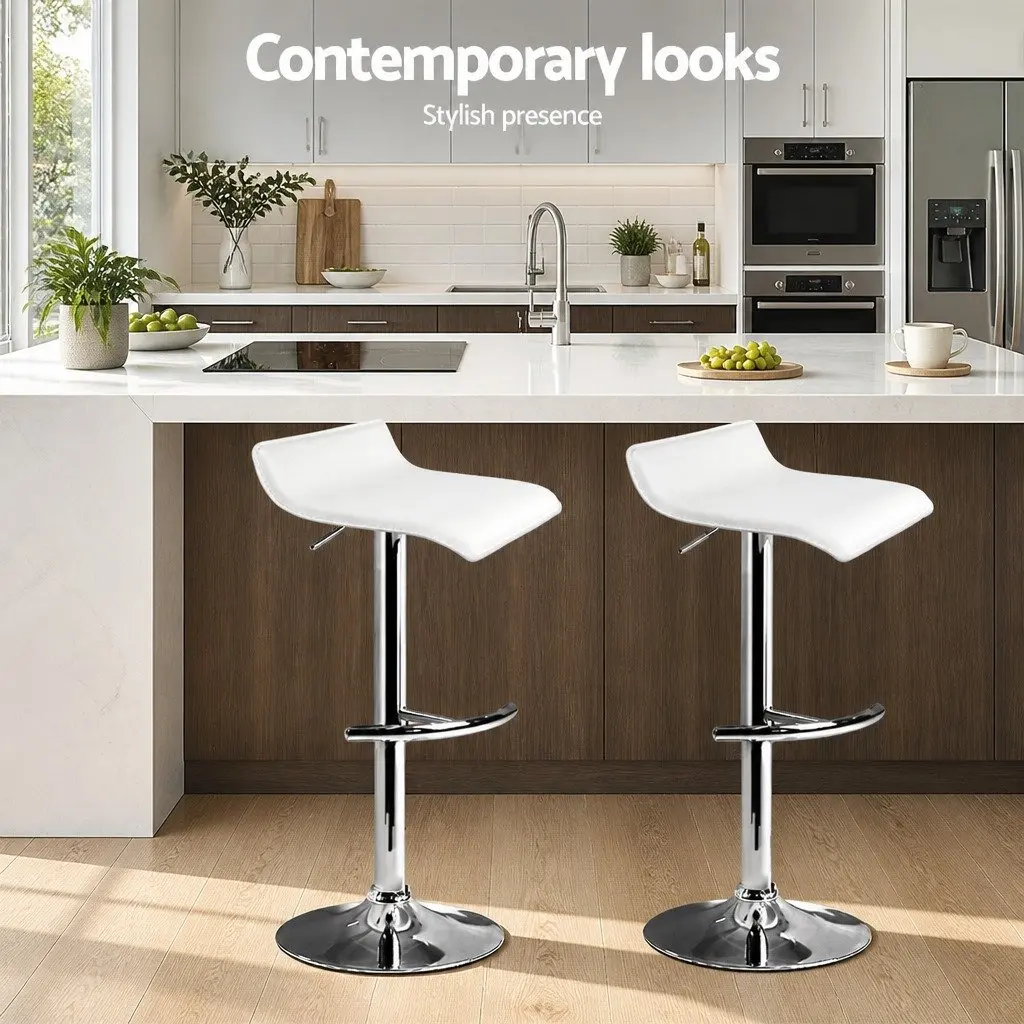Bar Stools Adjustable Gas Lift White 2 Pack Swivel Seat