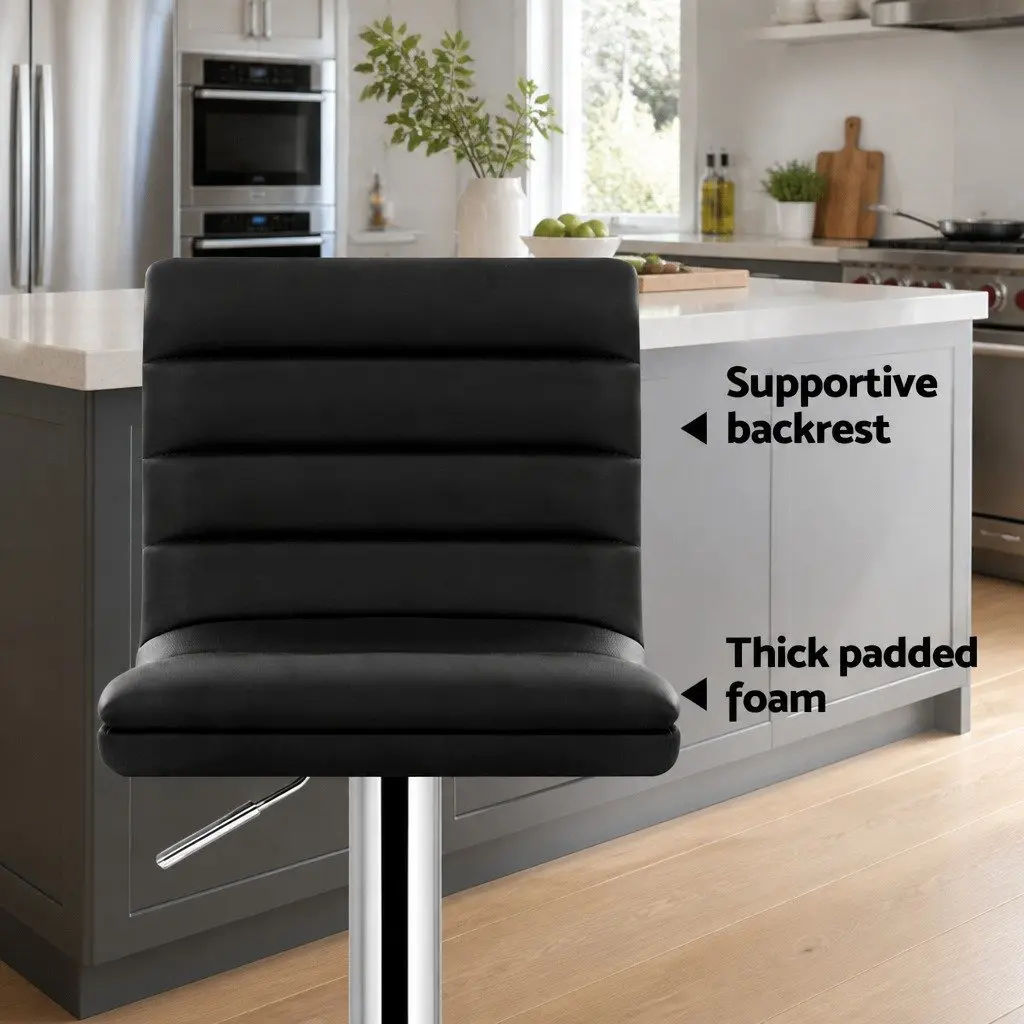 Bar Stools Padded Leather Height Adjustable 2x Black Swivel