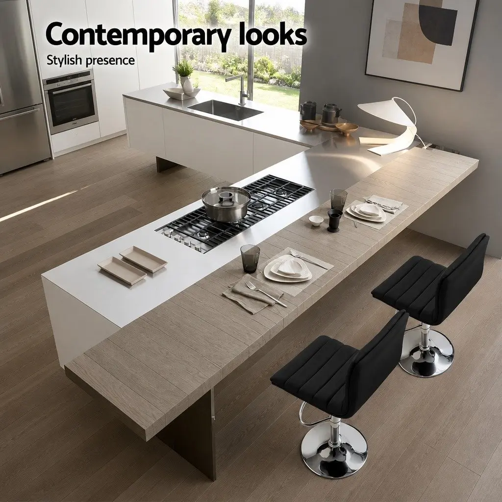 Bar Stools Padded Leather Height Adjustable 2x Black Swivel
