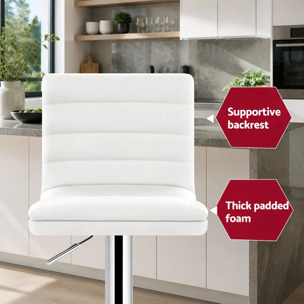 White Bar Stools Swivel Chair Padded Seat Height Adjustable Gas Lift 2 Piece