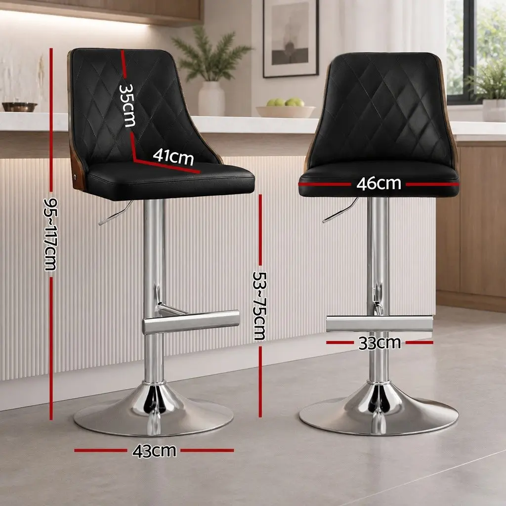 Bar Stools Swivel Adjustable Height Black Leather 4 Piece Set