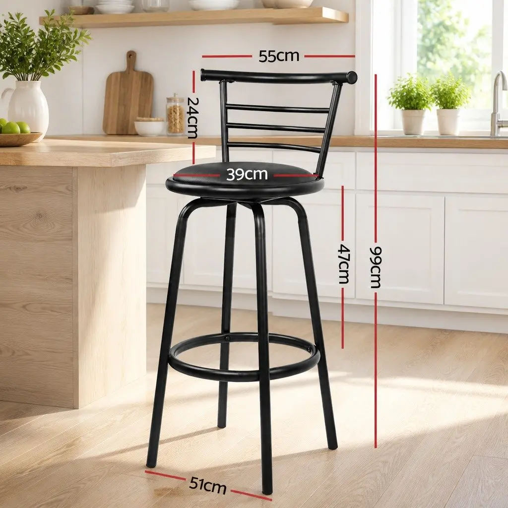 Bar Stools Swivel Padded Black x2 Modern Kitchen Dining Seating Chairs Set