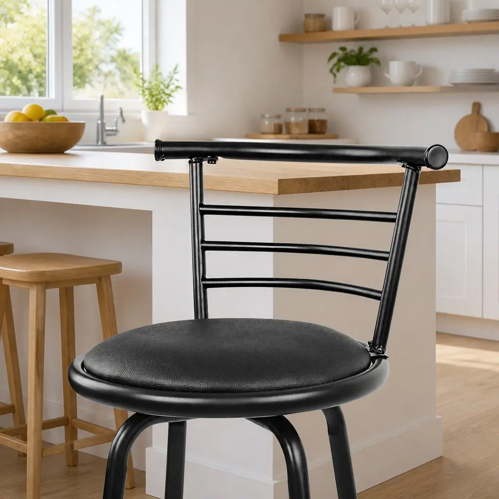Bar Stools Swivel Padded Black x2 Modern Kitchen Dining Seating Chairs Set