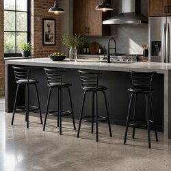 Bar Stools Set of 4 Swivel Padded Black Kitchen Dining Chair with Footrest