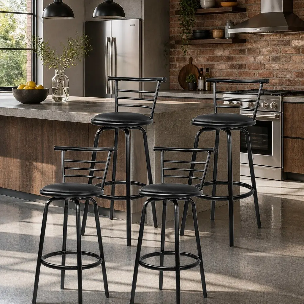 Bar Stools Swivel Padded Black Set of 4