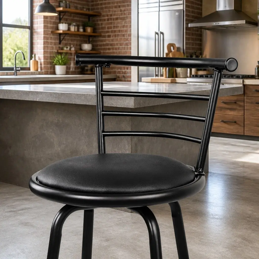 Bar Stools Swivel Padded Black Set of 4