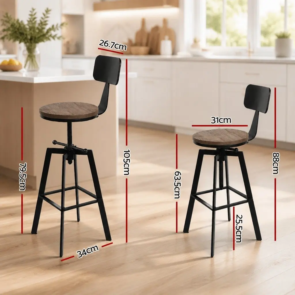 Bar Stools Kitchen Counter Chairs Height Adjustable Swivel Seat Metal Wood Black