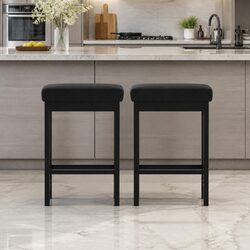 Bar Stools Set of 2 Metal Frame PU Seat Dining Counter Kitchen Island Chairs