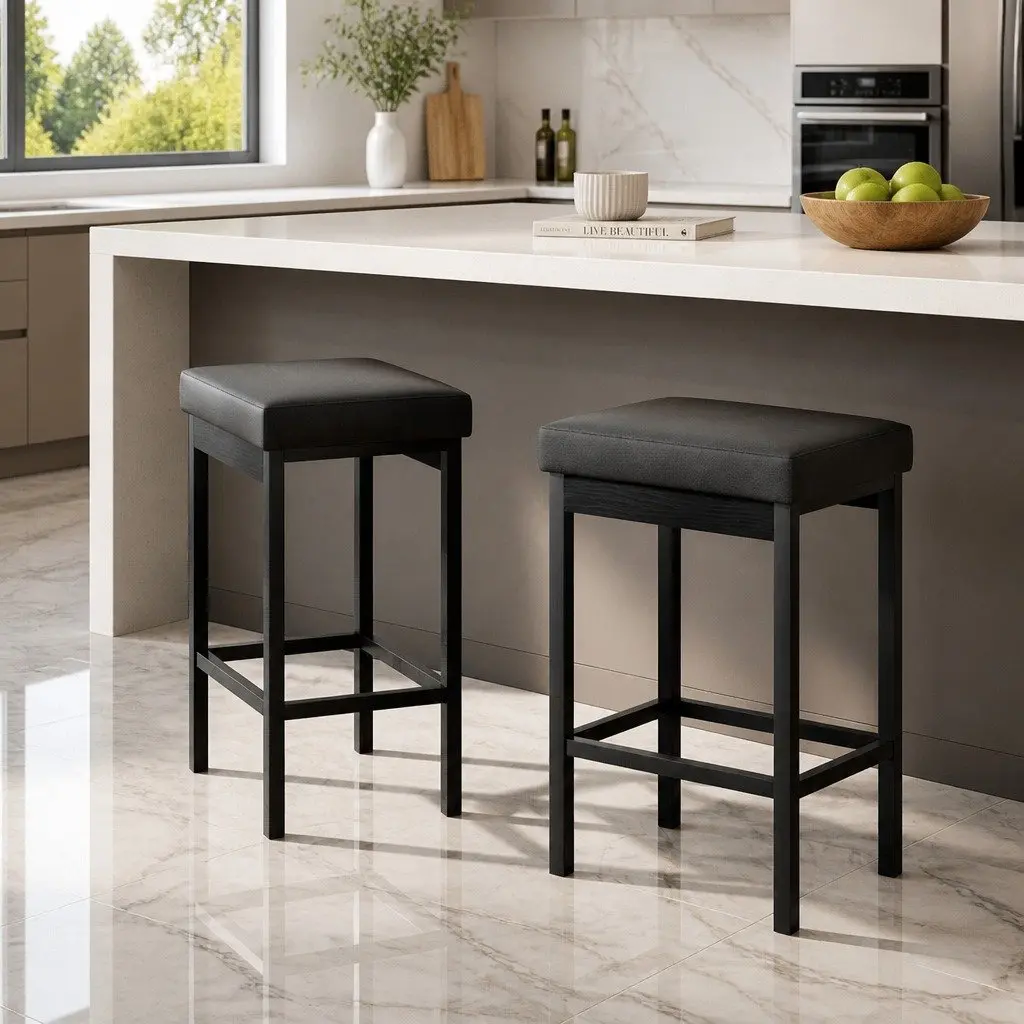 Bar Stools Set of 2 Metal Frame PU Seat Dining Counter Kitchen Island Chairs