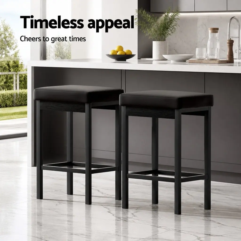 Bar Stools Set of 2 Metal Frame PU Seat Dining Counter Kitchen Island Chairs