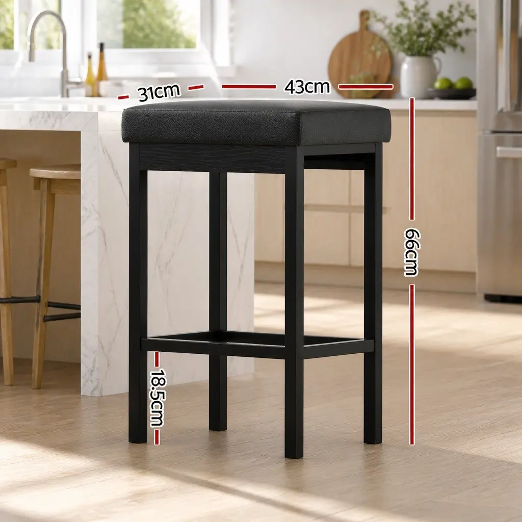 Bar Stools PU Padded Seats Metal Frame Set of 4 Black