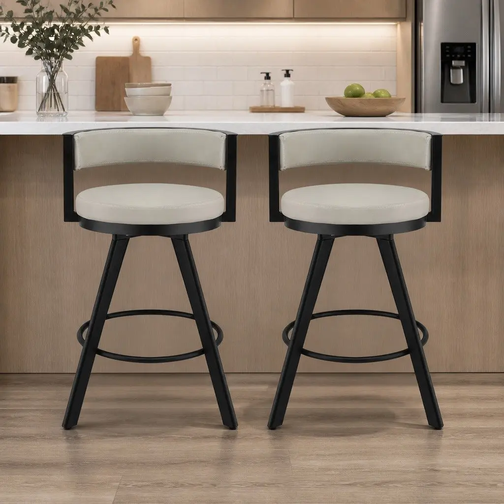 Bar Stools Swivel 360-Degree Beige Padded Seat Metal Frame 2 Piece