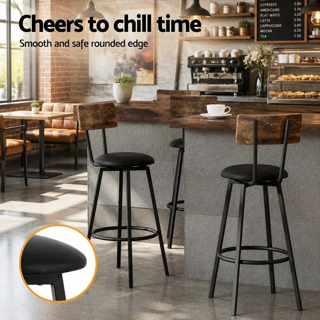 Industrial Bar Stools Upholstered Counter Chairs Steel Frame Set of 2
