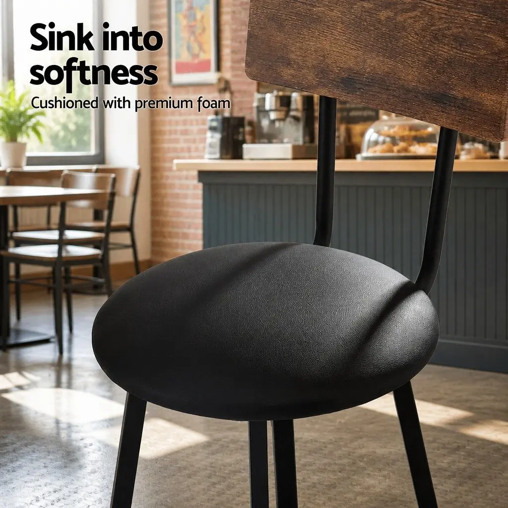 Industrial Bar Stools Upholstered Counter Chairs Steel Frame Set of 2