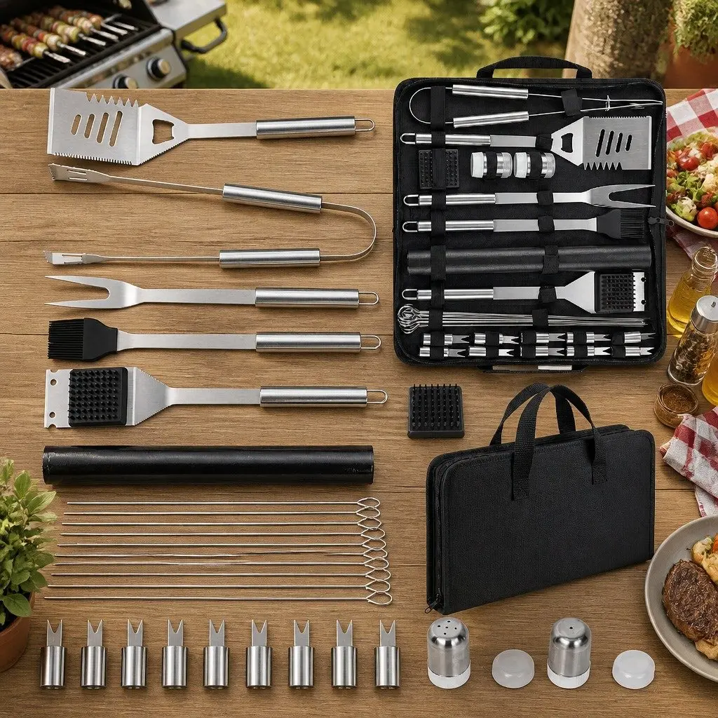 29 Piece BBQ Tool Set Stainless Steel Grill Utensils Kit Outdoor Cooking
