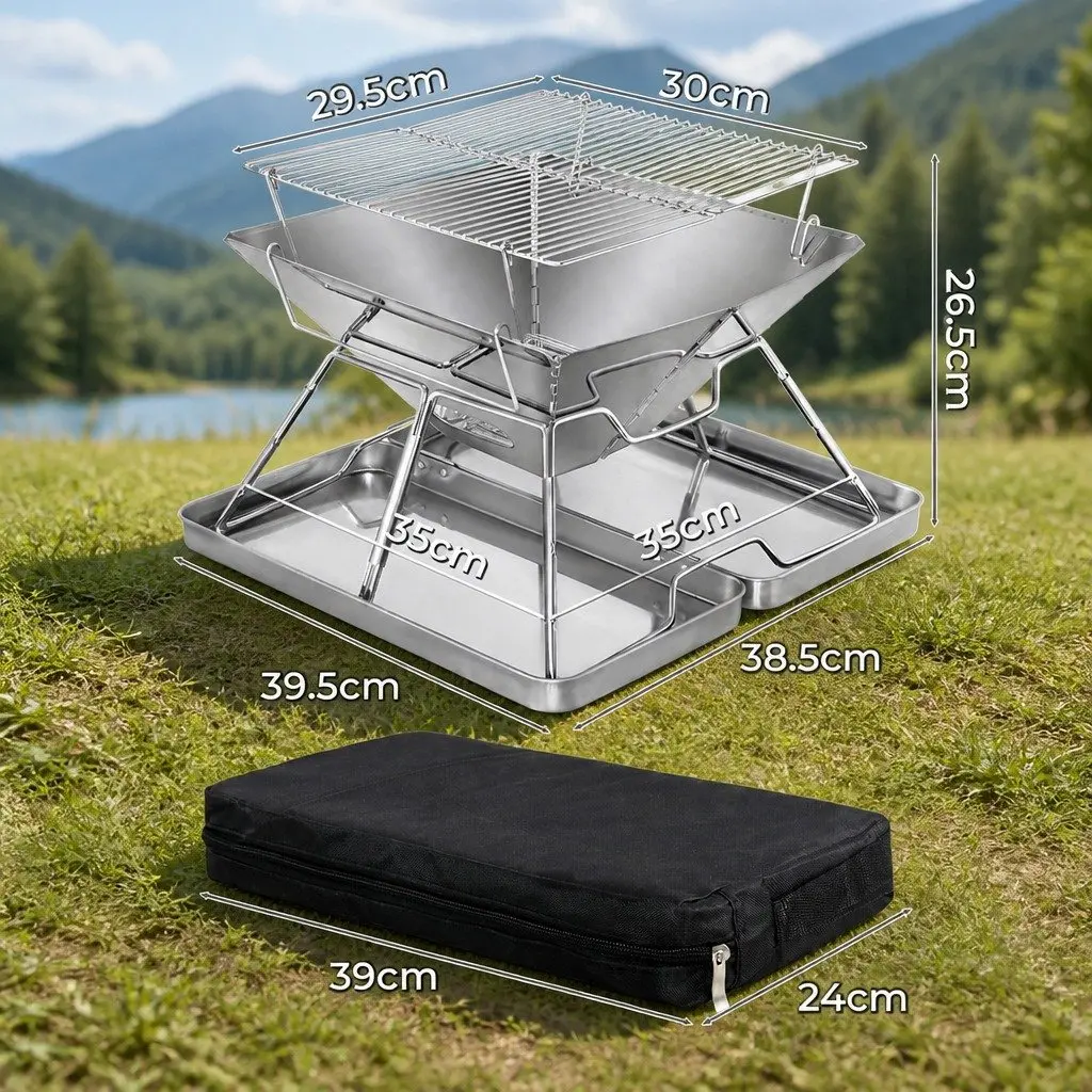 Folding Charcoal BBQ Grill 2-in-1 Portable Fire Pit Compact Lightweight