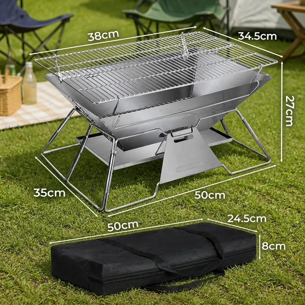 Portable Folding Charcoal BBQ Grill 2-in-1 Outdoor Size 50cm W x 35cm D x 27cm H